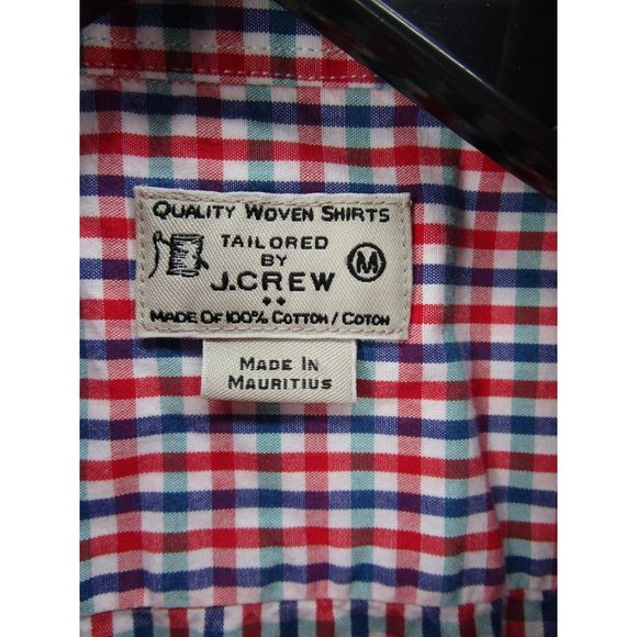 J Crew Shirt Medium Red Button Up Tailored Plaid Preppy Collared Woven - Picture 8 of 10